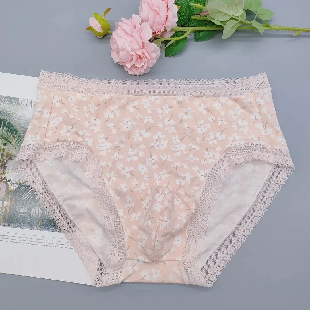 Man's Lace Floral Graphics Briefs LGBQ Panties Live Show Dance Costumes DJ Club Bar Party BF Gift Harajuku