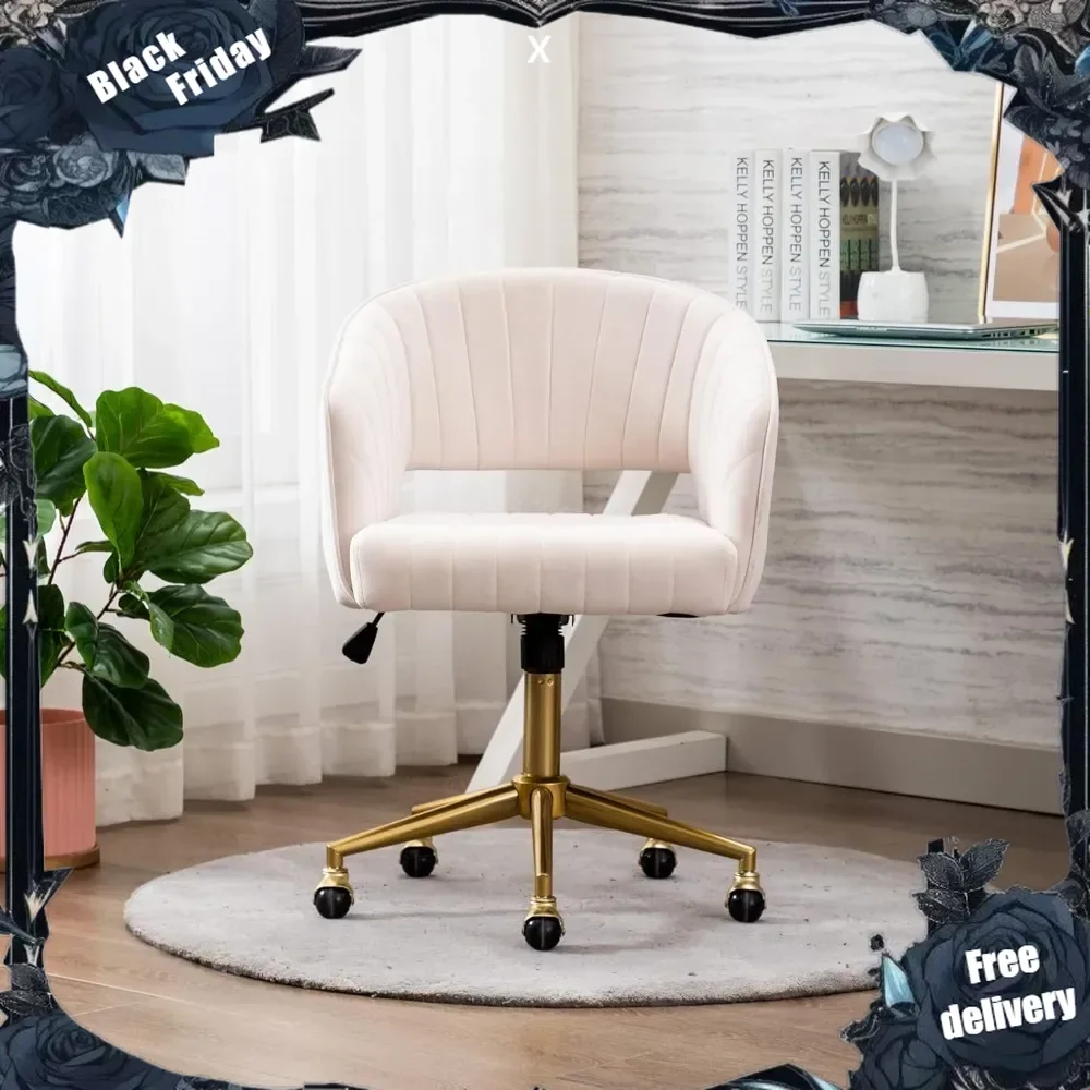 

Home Office Chair Swivel Velvet Desk Chair Accent Armchair Upholstered Modern Tufted Chairs with Gold Base