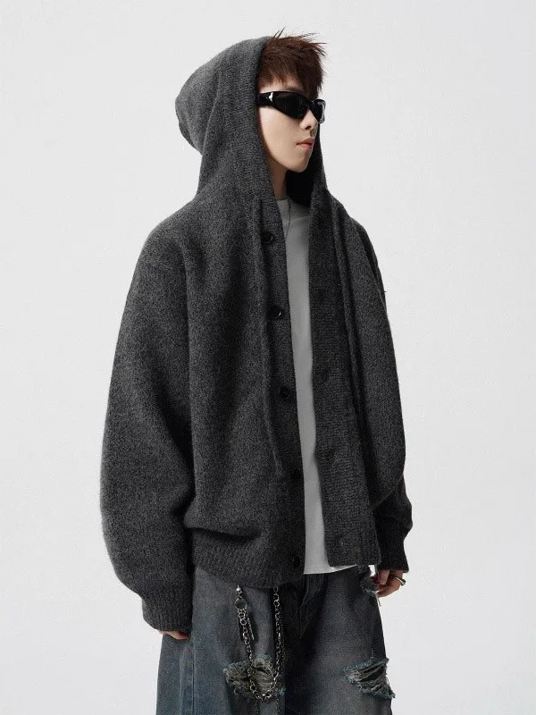 

Мужской вязаный кардиган большого размера (до 300 фунтов), осенне-зимний, винтажный, повседневный, теплый, на пуговицах, с капюшоном