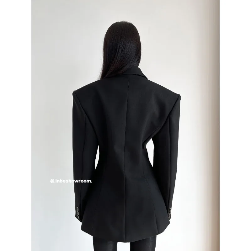 Women's Spring Autumn Blsack Blazers Jacket Blouse Suit Waisted Mid-length Button Trend Premium Design Leisure Simple Brand New