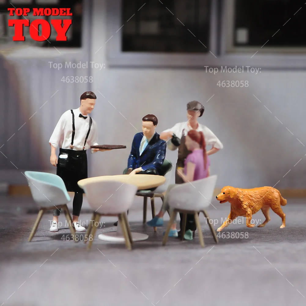 Painted Miniatures 1/64 1/43 1/87 Beautiful Handsome Waiter Restaurant Scene Figure Dolls Unpainted Model For Cars Vehicles Toy