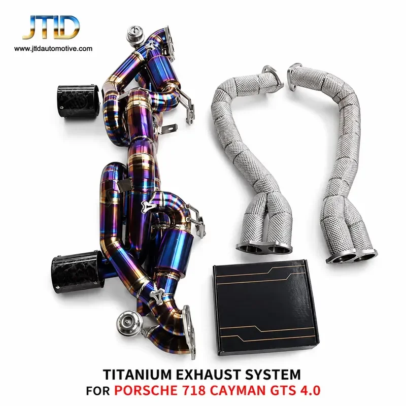 Ultra-Light Titanium Alloy Valved Exhaust for Porsche 718 GTS 4.0 GT4 With Carbon Fiber Tips Heat Shielded Over Axle Pipes