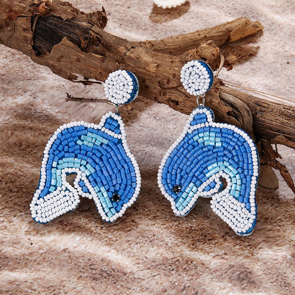 Beaded Summer Beach Style Earrings for Women Bohemian Handmade Funky Turtle Coconut Palm Shell Dolphin Dangle Ear Jewelry Lover