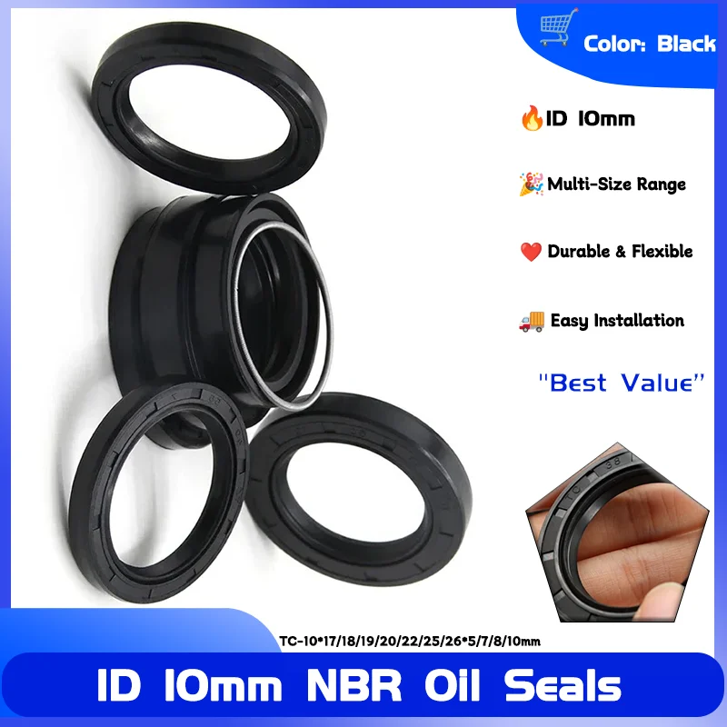 TC-10*17/18/19/20/22/25/26*5/7/8/10mm Nitrile Rubber Shaft Double Lip Oil Seals Gasket 2/5pcs NBR Oil Seal ID 10mm