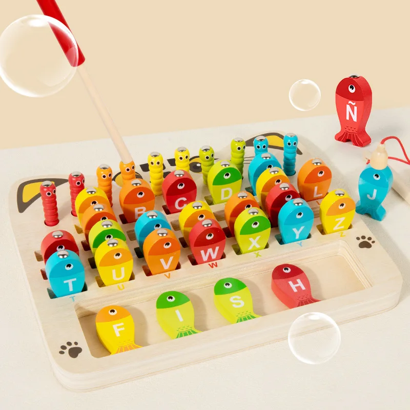 Children's magnetic letter fishing and insect catching game CE Montessori early education digital hand eye coordination toy