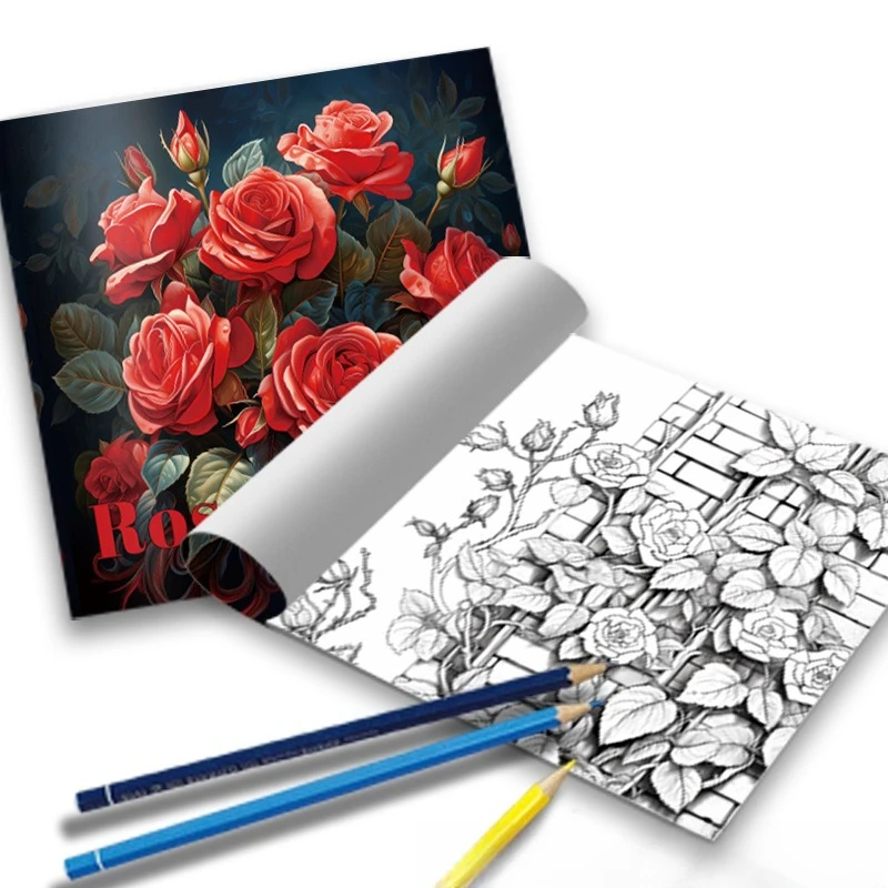 Rose Special Coloring Book Vintage Red Rose Floral Bouquet Botanical Stress Relief Drawing Book