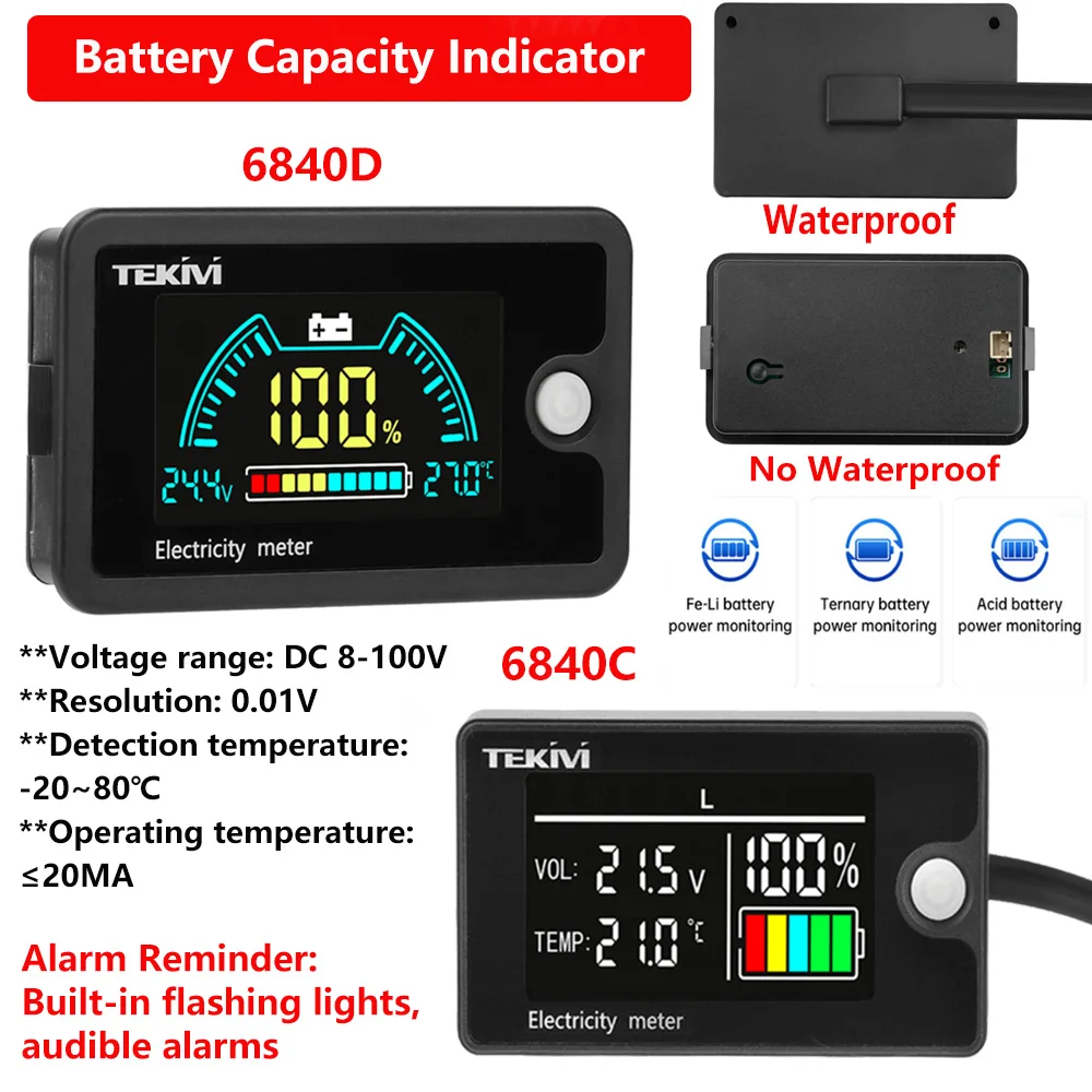

Battery Capacity Indicator Voltmeter Power Meter Lithium LiFePO4 lead-acid cell 12V 24V 48V 72V LCD Screen Display DC 8V-100V