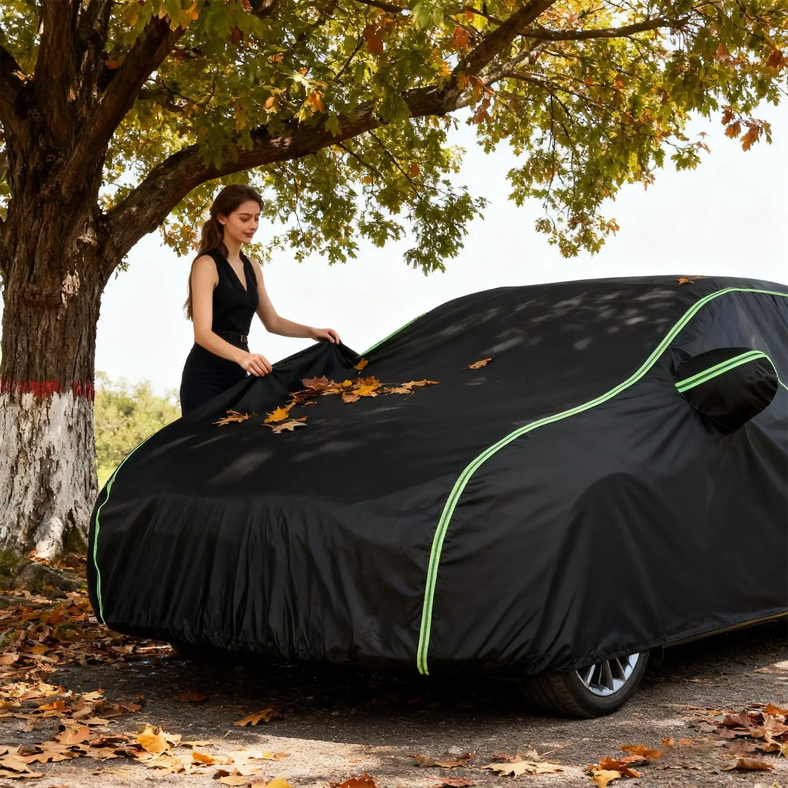 

Aluminum Film Car Surface Cover With Door Zipper Heavy Duty Vehicle Car Exterior Snow Cover Full Protection Car Covers