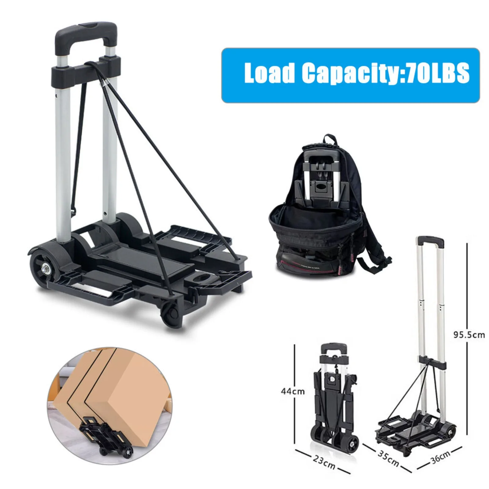 US Folding Aluminium Cart Hand Truck Dolly Push Collapsible Trolley Luggage Wheel