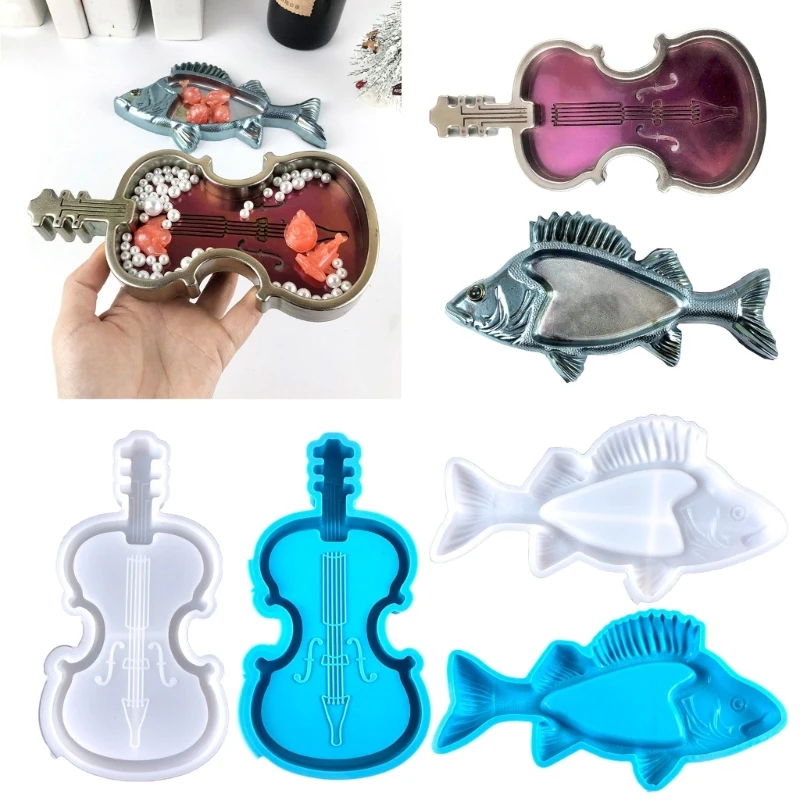 

Violin Storage Box Crystal Epoxy Mold DIY Jewelry Container Box Ornaments Small Fish Tray Organiser Silicone Mold Dropship