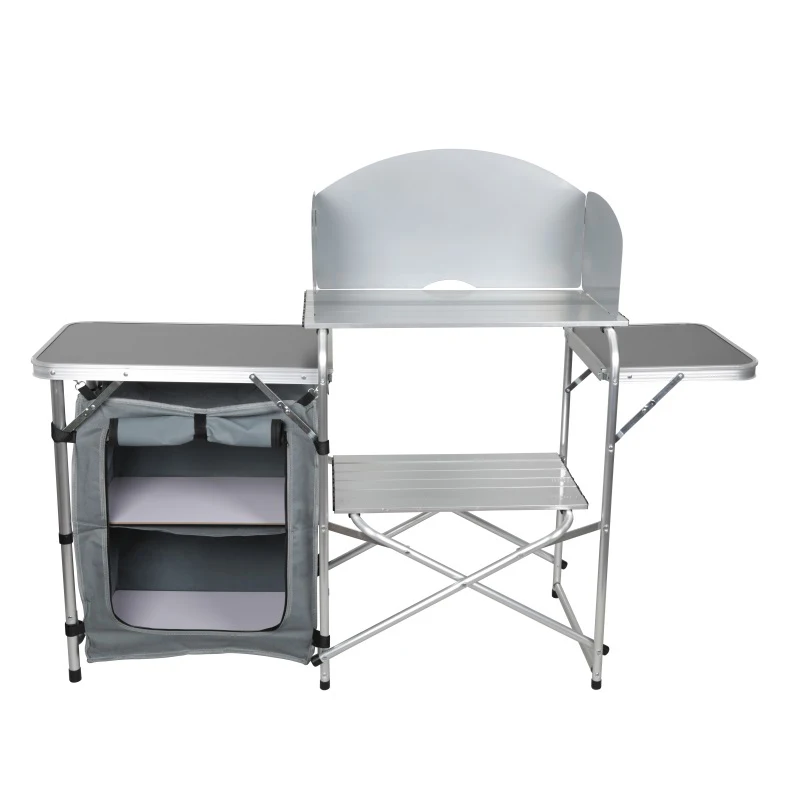 New Arrival Aluminum Camping Kitchen Portable Folding Cooking Grill Table with Storage Organizer