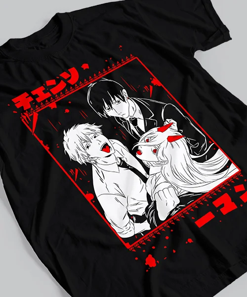 Camiseta unisex Chainsaw Man Denji Makima y Beam