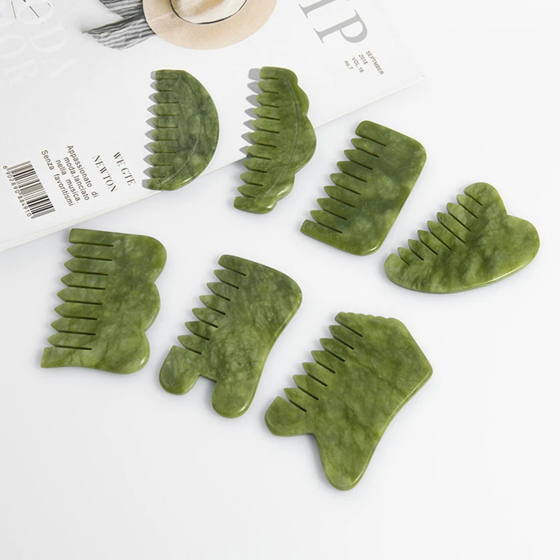 

Natural Jade Gua Sha Comb Head Jade Scraping Massager Gouache Scraper Board Body Massage Reduce Stress And Relax Tool