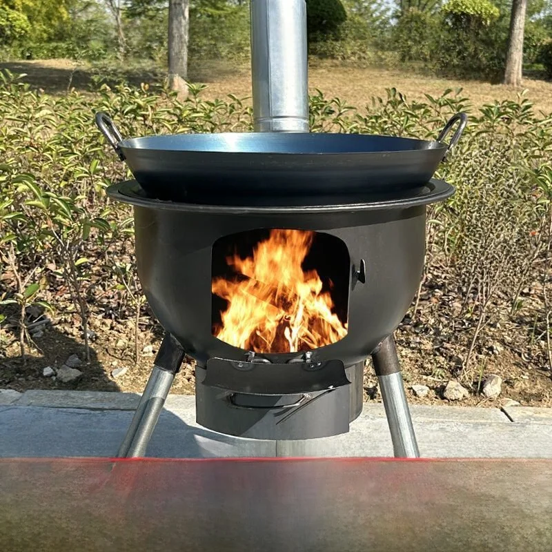 

Traditional Rural Wood Burning Stove Outdoor Cam Portable Iron Pot Stove Multifunctional Charcoal Heating No Brand