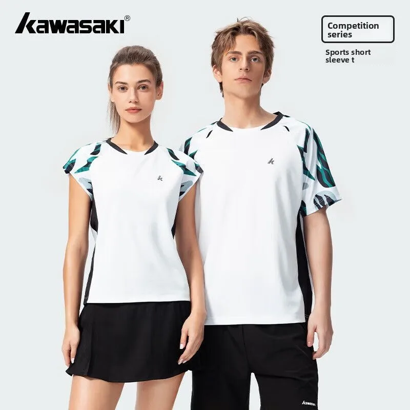 Kawasaki Badminton-Kleidung für Herren und Damen, schweißabsorbierendes, schnell trocknendes Kurzarm-Wettkampfsport-T-Shirt mit V-Ausschnitt