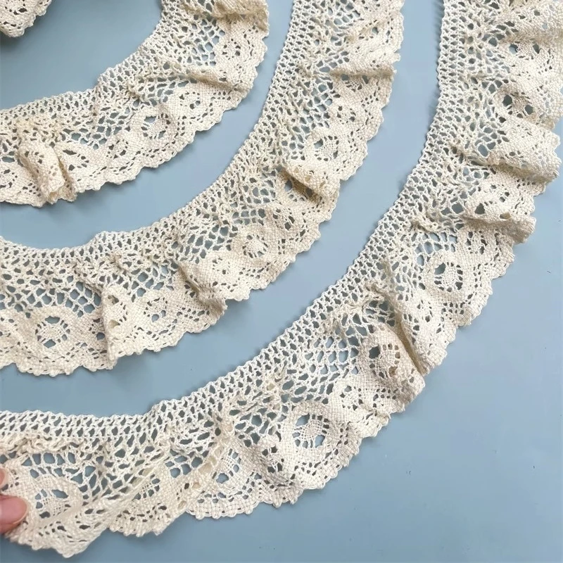 6cm Wide Beige Cotton Crochet Stretch Lace Ribbon DIY Clothing Cuff Collar Skirt Home Textile Curtain Eyebrow Sewing Material