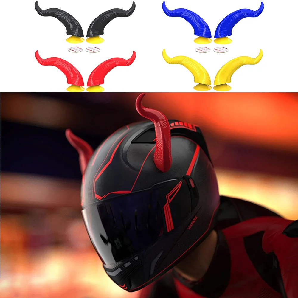 

Motorcycle Helmet Devil Horns Decor 3D Texture ABS Plastic Stick on Soft Suction Cup Bike Enthusiast Modification Accessories