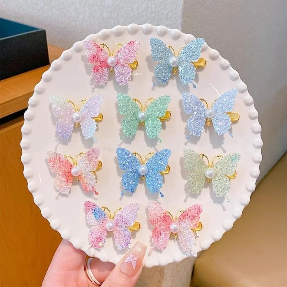 10Pcs New Exquisite Sequin Butterfly Hair Clip Do Not Hurt Hair Cute Pearl Metal Bow Hair Hairgripes Bangs Hairpin Girls