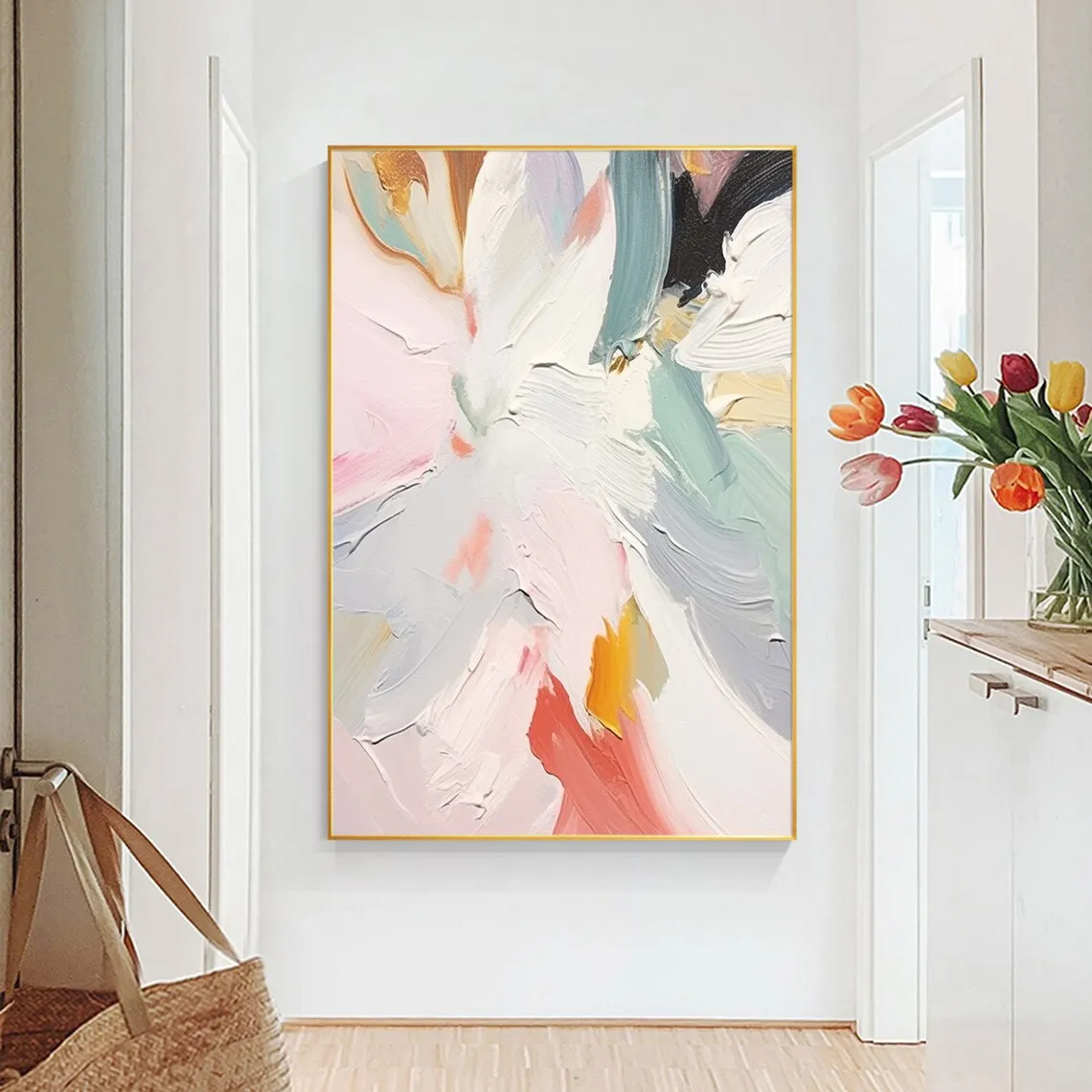 

Brand Mhemyo Abstract Pastel Wall Art Original Flower Hand Painted Painting Canvas Art Large Colorfull Textured Art Home Decor