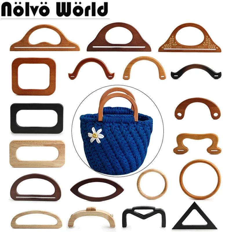 1-2-10PCS Various Shapes Solid Wood Bag Handles Replacement DIY Tote Bag Luggage Wallet Woven Bags Classic Strap Accessories