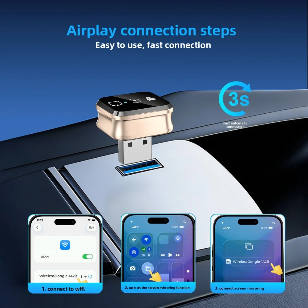 4in1 スマートワイヤレスCarPlayアダプター USB自動接続 プラグアンドプレイ iPhone、Android対応 車載用 USB スクリーンミラーリング対応