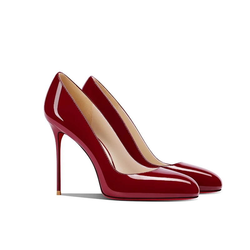 New round toe wine red temperament sexy slim heel high-heeled shoes for women's commuting versatile single shoes