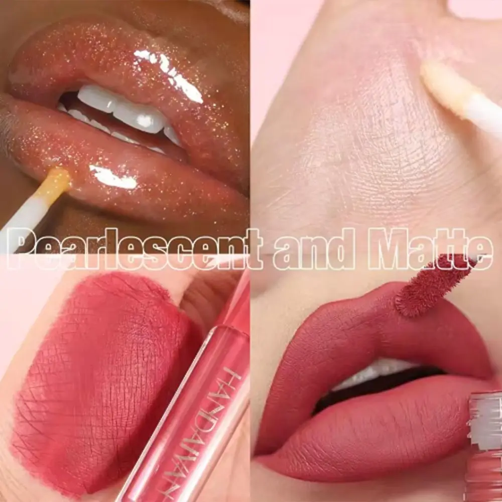 

Silky Nude Lip Gloss Set Easy To Color Waterproof Liquid Lipstick Pearlescent Long Lasting Matte Velvet Lipstick