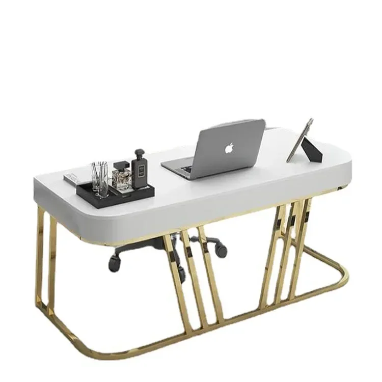 Nordic light luxury white paint desktop computer office desk gold-plated craft table legs reception table