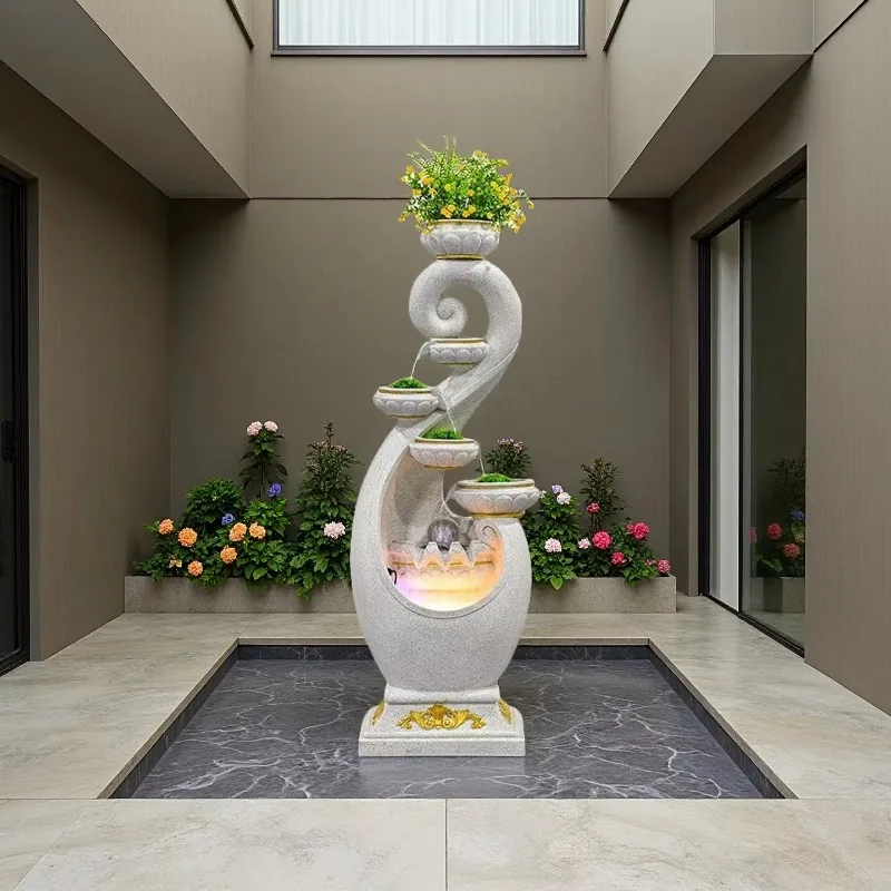 Garden Traditional Chinese Waterfall Fountain Indoor Wall Water Fountain With LED Light Circulating Water Landscape Humidifier