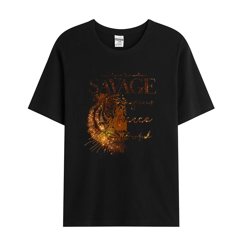 

Men's summer short sleeve casual T-shirt bright hot drill tiger design