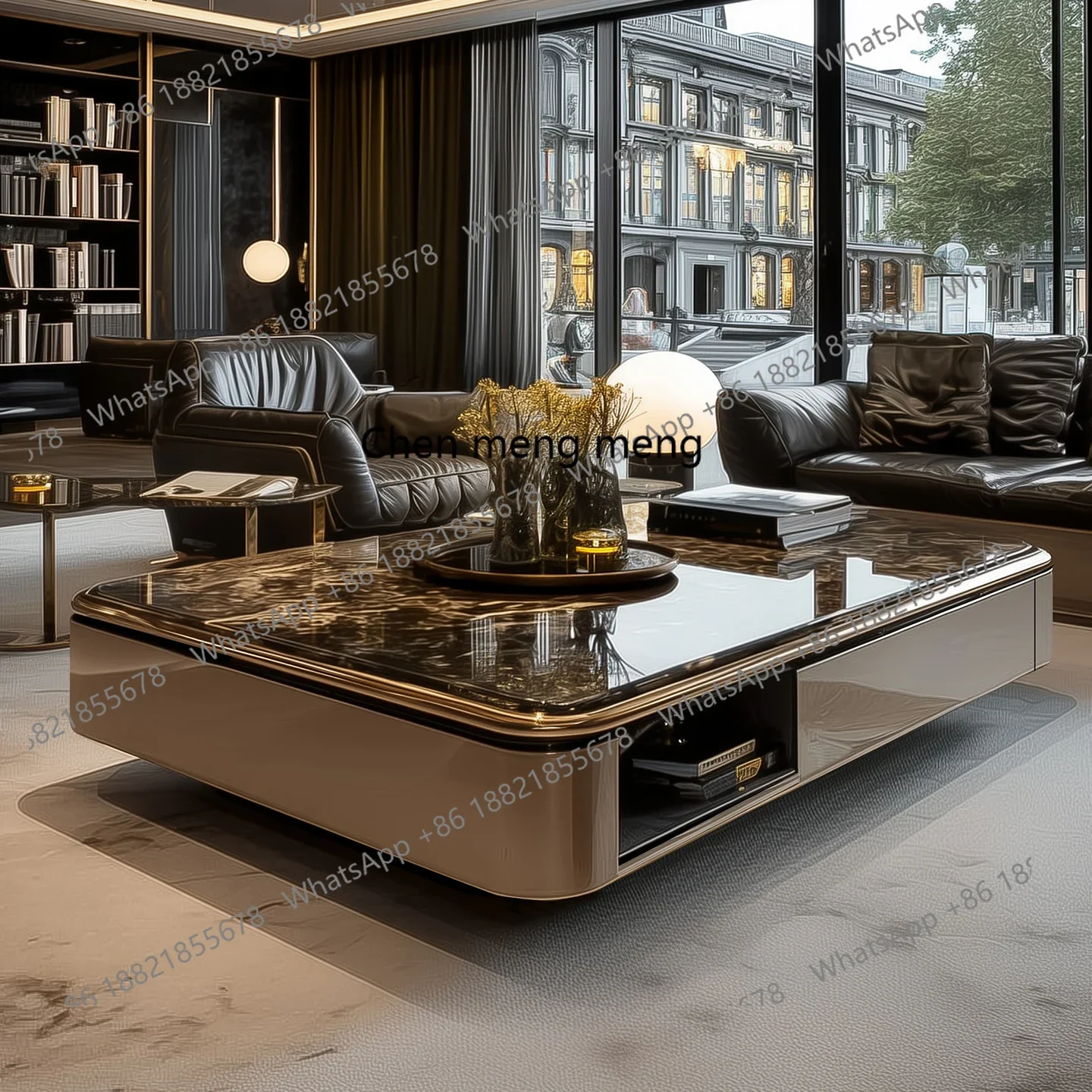 Luxury Ultra Crystal Stone Coffee Table 1.5m Marble New Modern Home Solid Wood Coffee Table Customization