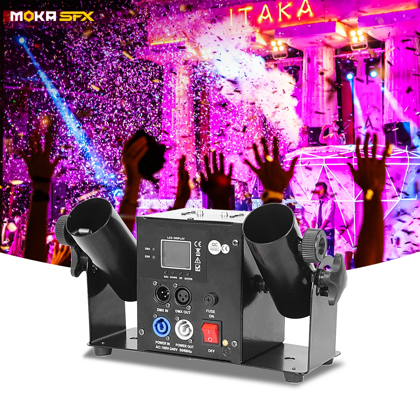 MOKA SFX MK-CN03 Confetti Cannon Party Stage Dmx 512 Remote Double-Shot Confetti Streamer Launchers