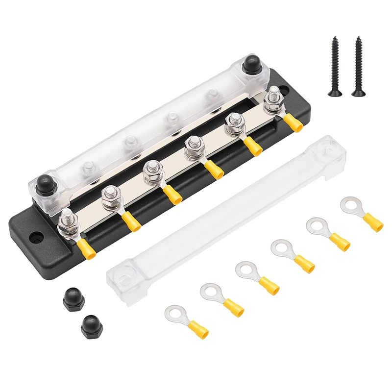 

4 Way Dual Row Terminal 150A Bus Bar Block Ground Distribution With Terminal For Auto Marine Car Trailer RV Boat