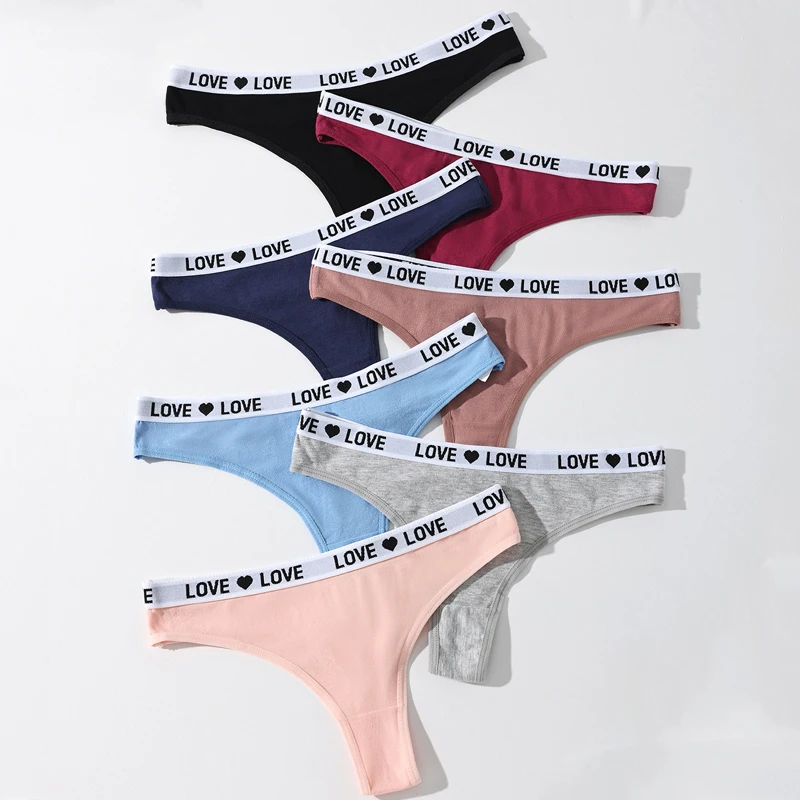 7Pcs Women Sexy Thongs Low Waist Panties Underwear Letter Girls Briefs Cotton G-String Breathable Ladies Panty Female Lingerie