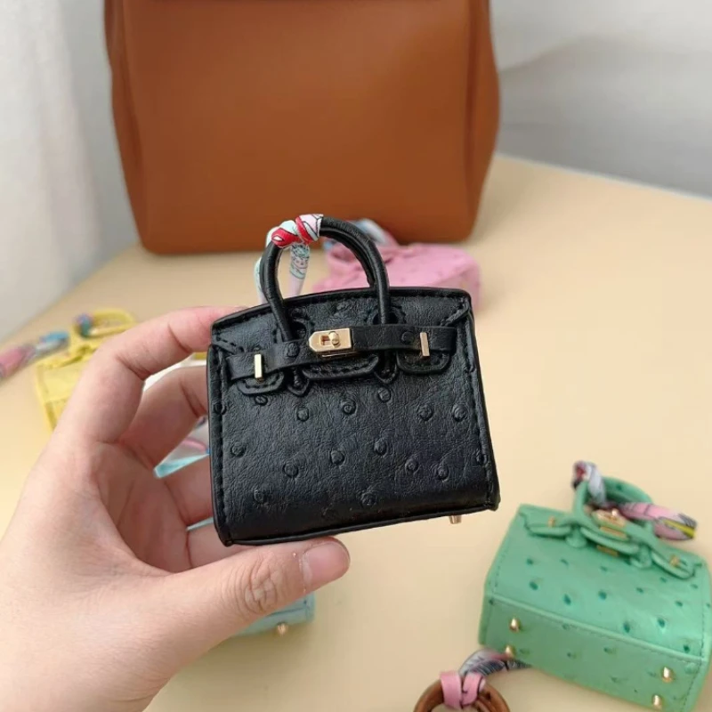 Ostrich Handmade Mini Bag PU Leather Handbag Keychain Cute Pendant Bag Headset Bags Keychain Fashion Creative Mini Luxury Wallet