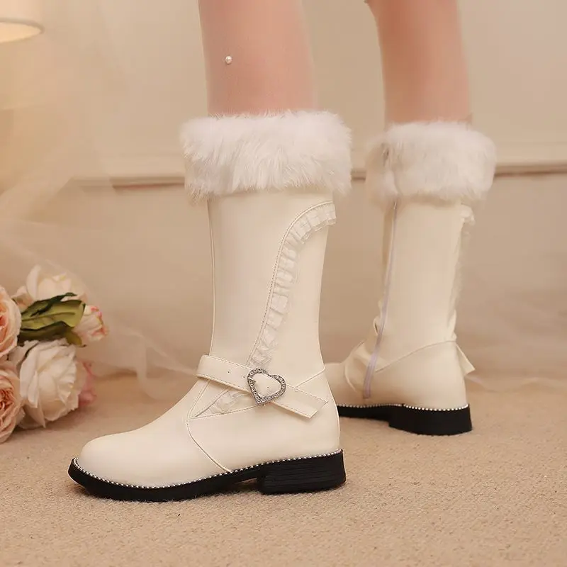 

ORCHALISA/теплые зимние сапоги до середины икры, круглый носок, толстый каблук, молния 3 см, маленький размер 31, 32, 33, милые ботильоны для девочек