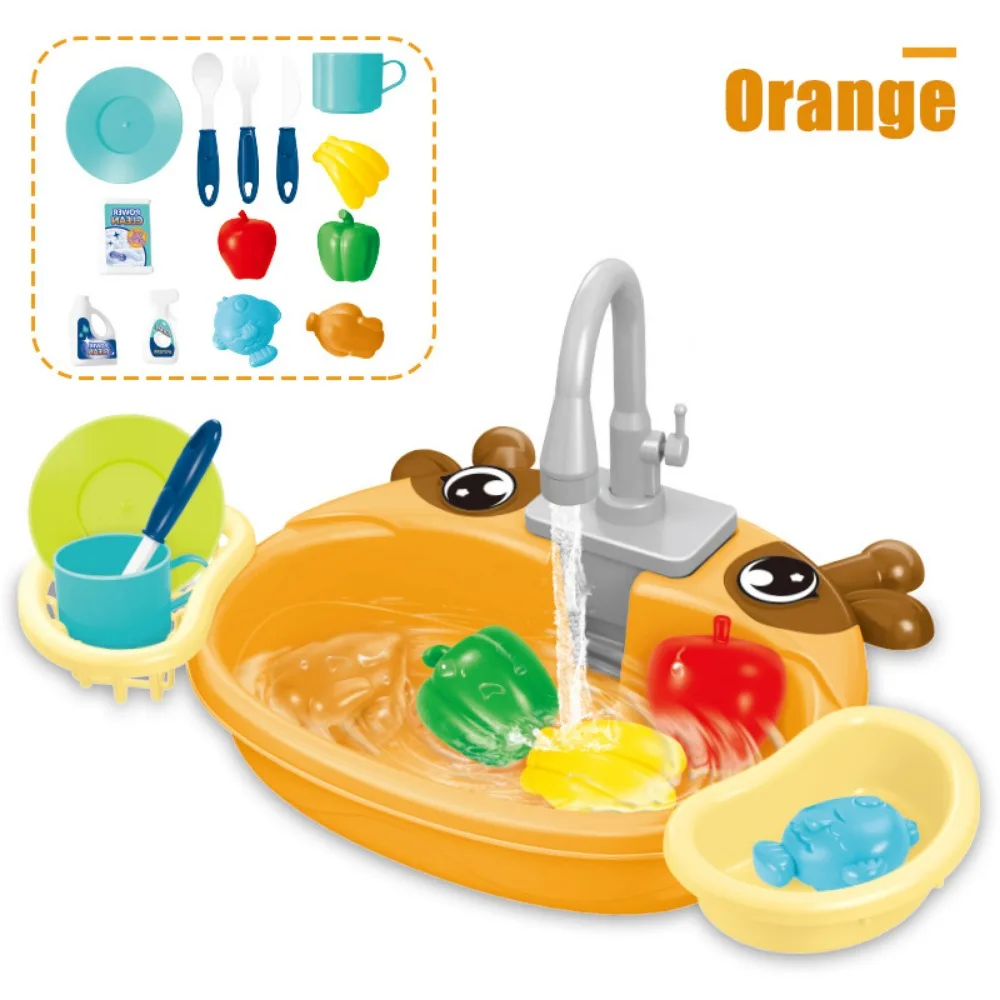 

Platic Simulation Kitchen Sink Set Circulating Water Interactive Electric Dishwasher Educational Kitchen Role Play Toy Kids Toy