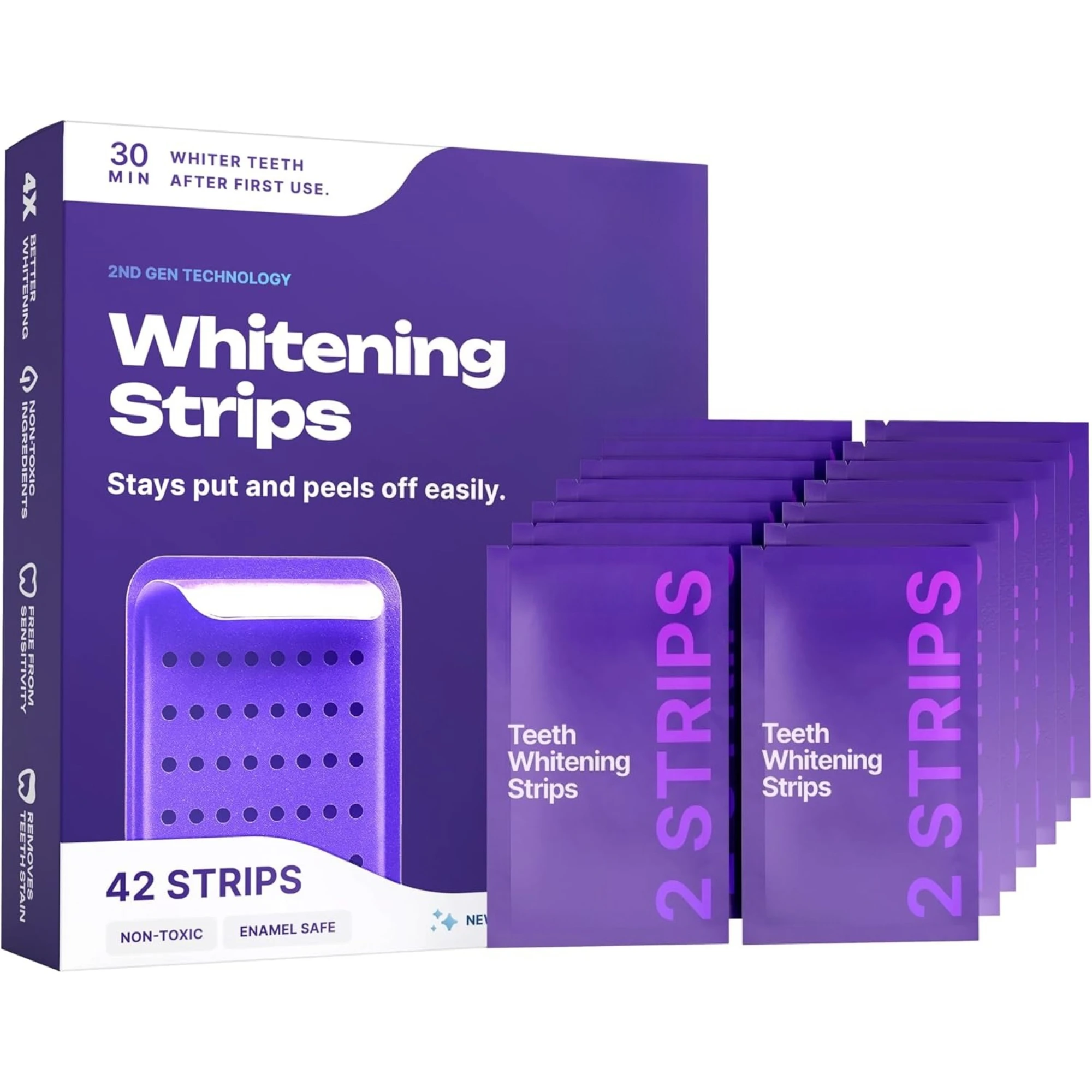 Purple Teeth Whitening Strips 21 Treatments Gentle on Dental Enamel - Sensitive Teeth - Safe Whitening Without Damage - 42 Pack