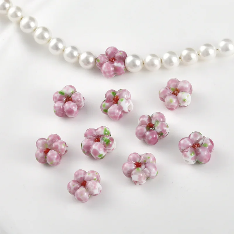 2 sztuk różowy kwiat koraliki Lampwork Spacer luźne szklane koraliki Charms do tworzenia biżuterii DIY kobiety naszyjnik bransoletka rzemiosło ustalenia — zdjęcie 5