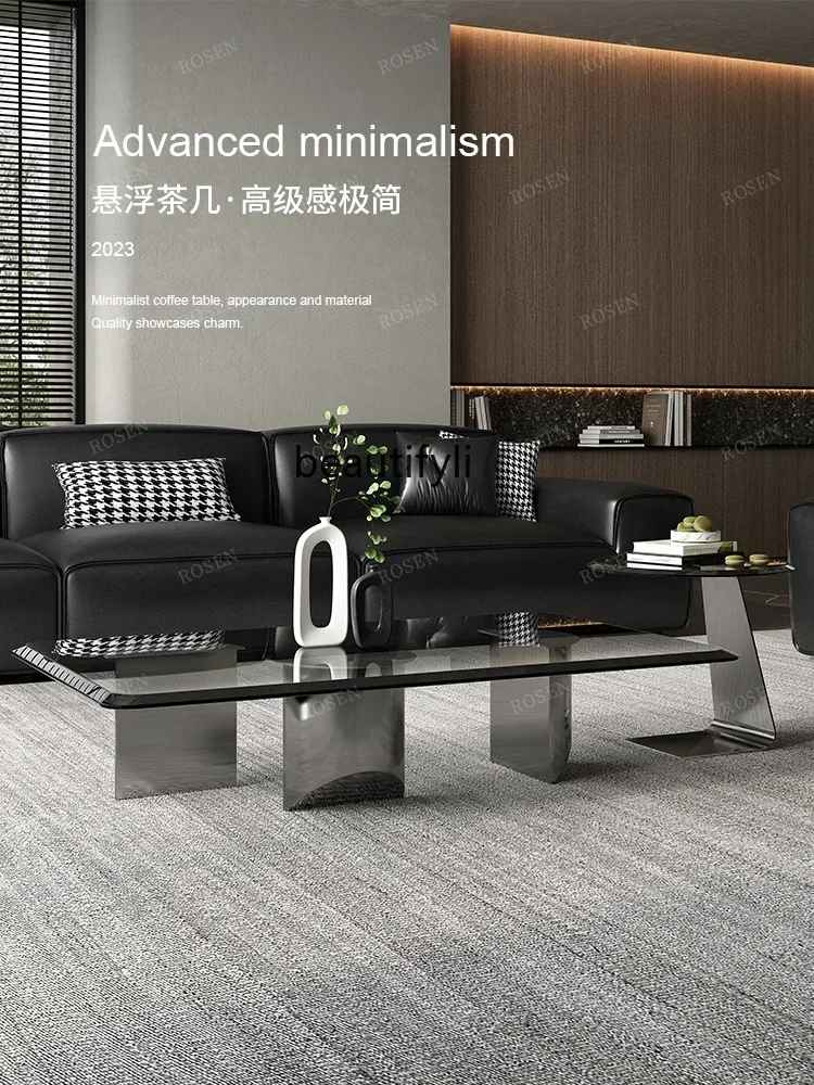 

YH Designer Model Tempered Glass Tea Table Combination Light Luxury Italian Minimalist Stainless Steel Living Room Home A16