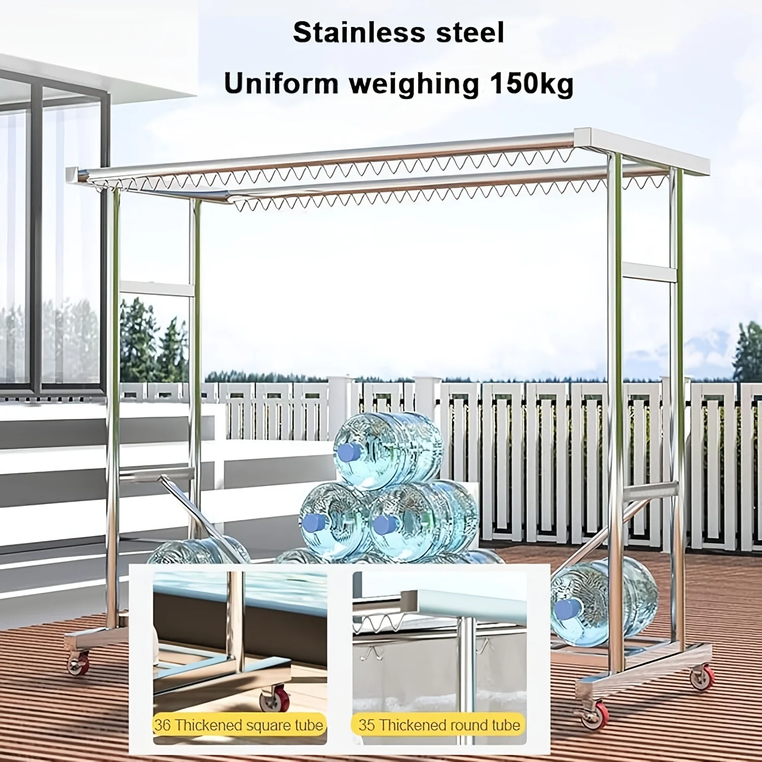 

Вешалка для одежды с двойными перекладинами, полками и крючками с поворотом на 360° ° Универсальная складная телескопическая вешалка для одежды на колесиках