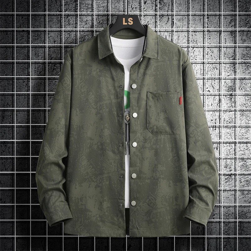 

Модная мужская рубашка с длинным рукавом и принтом, повседневная, универсальная, осенняя коллекция 2025, новинка, из полиэфирного волокна, не требует глажки.