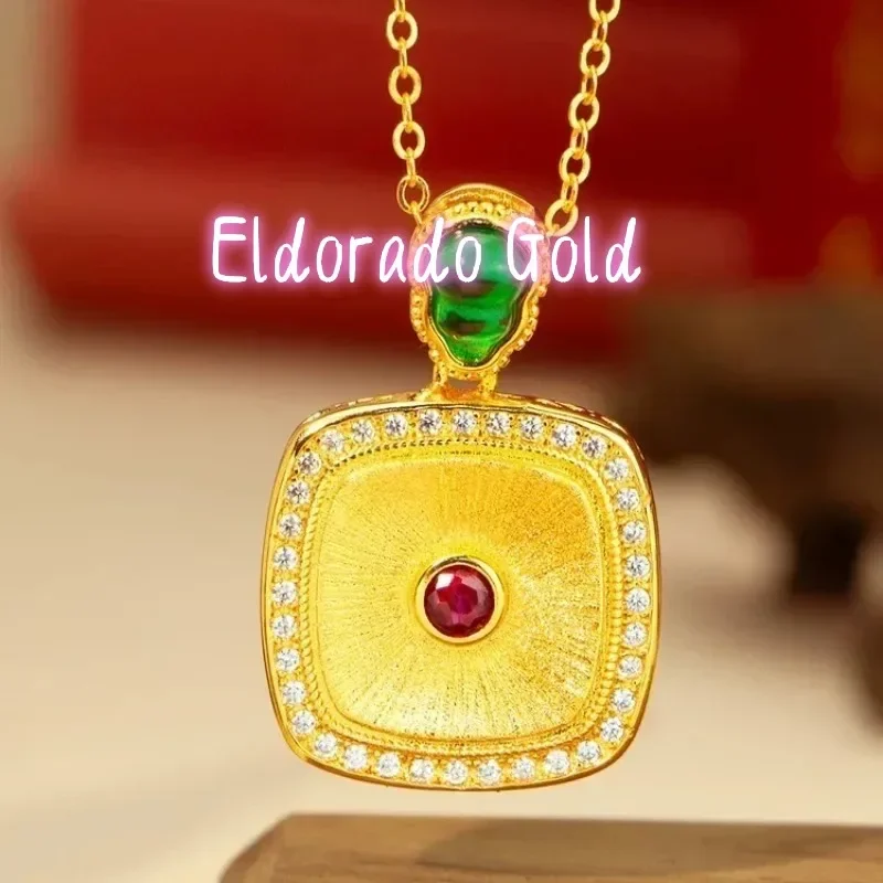 Eldorado Gold  Eldorado Gold  Eldorado Eldorado Luxury 24K 9999 Pure Real Gold Women's Point Drill And Wire-drawing Square Inlai