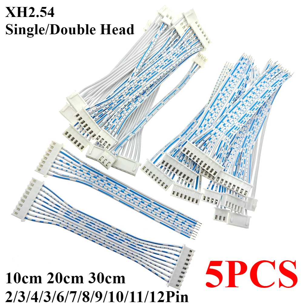 

5PCS Blue White XH 2.54mm Pitch Connector Cable XH2.54 Plug Line Length 10/20/30CM 2P/3P/4P/5P/6P/7P/8P/9P/10P/12P 2468-24AWG