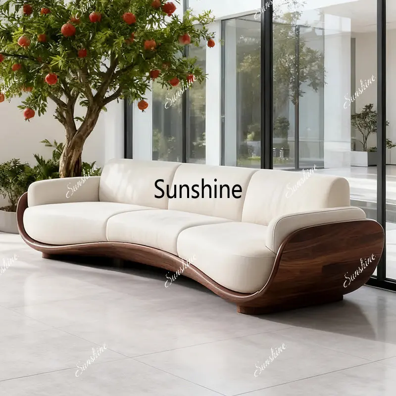 Special-shaped sofa high-end fabric living room small apartment straight sofa solid wood