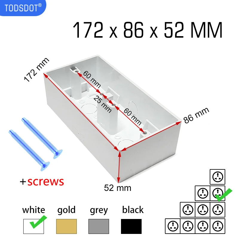 On Wall Surface Box For 172 x 86 x 52 Switch Socket External Mount, 50 mm Outfit Box Flame Retardant PVC White