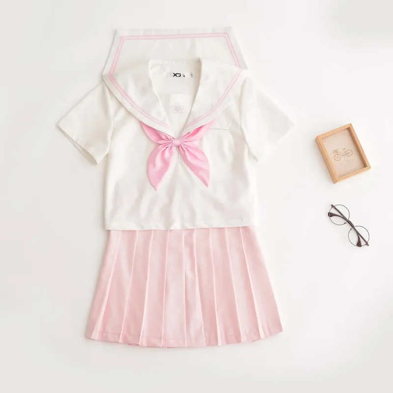 Sakura-vestido escolar Lolita de verano para niñas, falda Rosa JK, uniformes escolares japoneses, falda superior con corbata, trajes de marinero de Cosplay de Anime