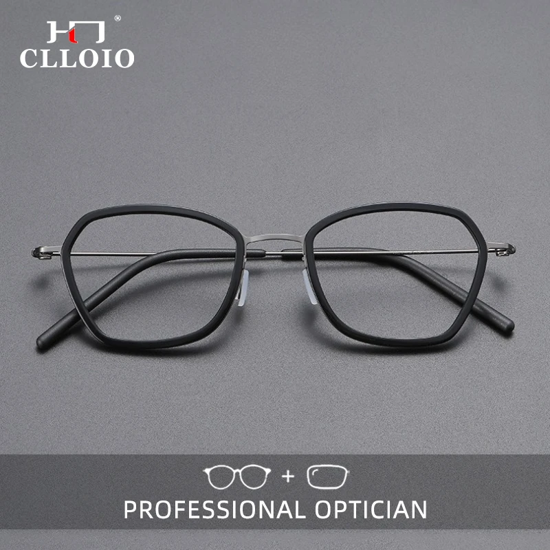 

CLLOIO Fashion Screwless Titanium Reading Glasses Blue Light Blocking Polygon Myopia Glasses Progressive Prescription Eyewear