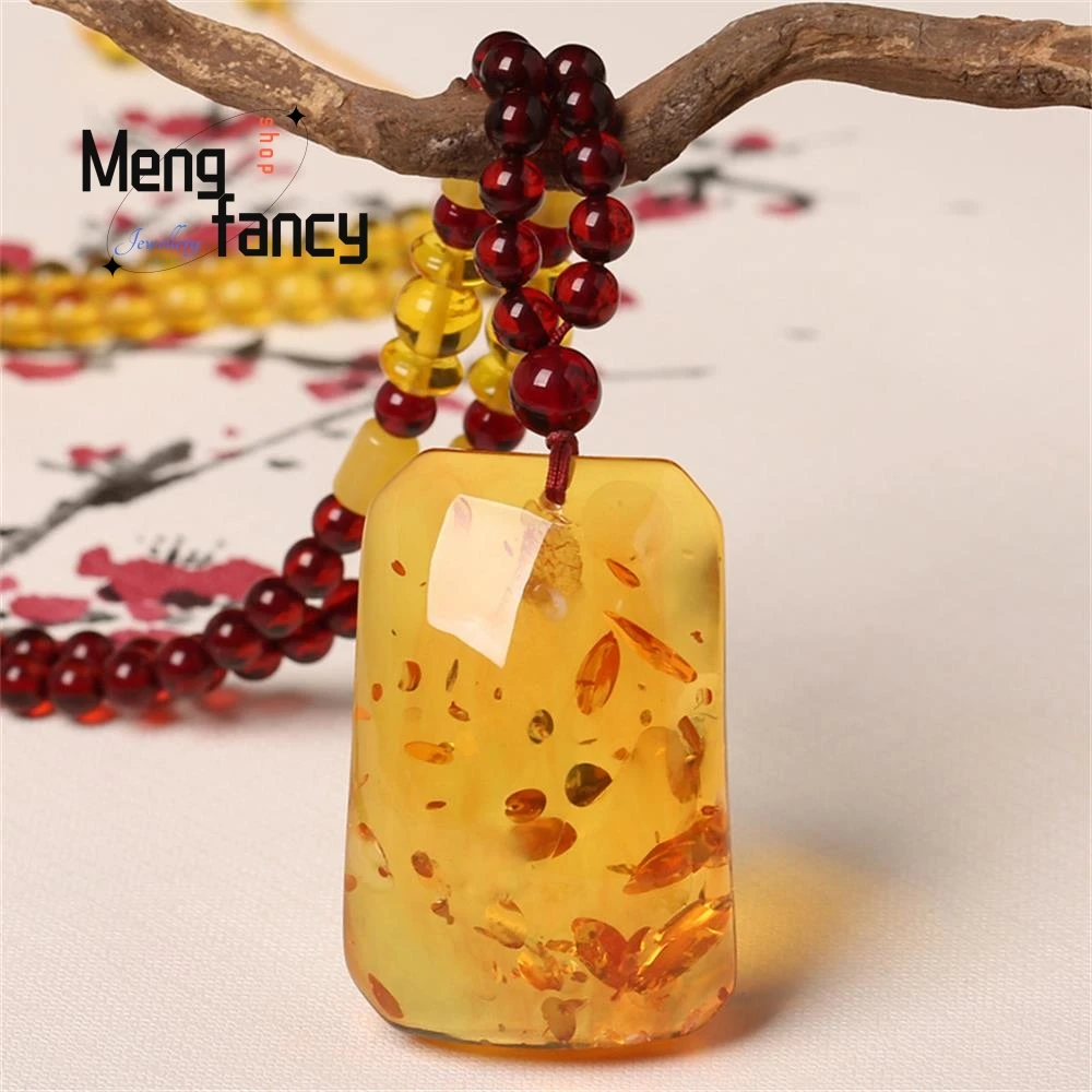 Old Beeswax Amber Chicken Oil Yellow Water Drops Peace Buckle Pendant Natural Exquisite High-grade Fashion Jewelry Holiday Gifts