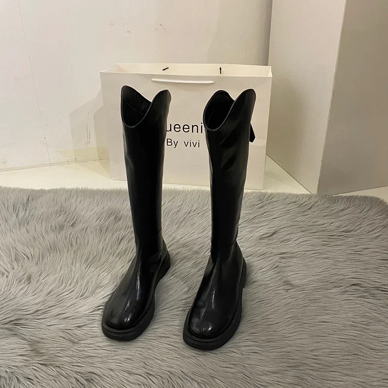 Autumn Winter Women Slim Knee High Boots Fashion Back Zippers Knight Long Boots Brand Designer Low Heel Ladies Shoes